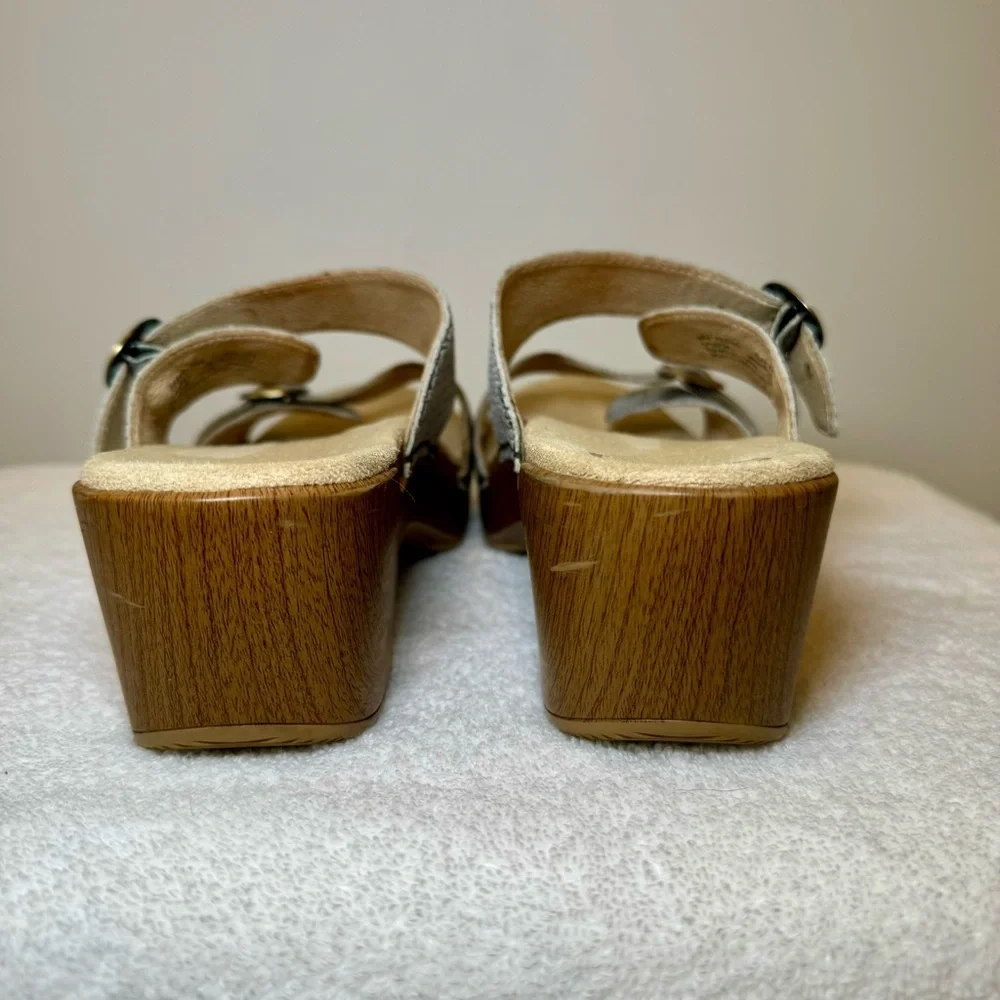 Dansko Sophie Leather Snakeskin‎ Metallic Slide Sandal Double Strap EUR size 41